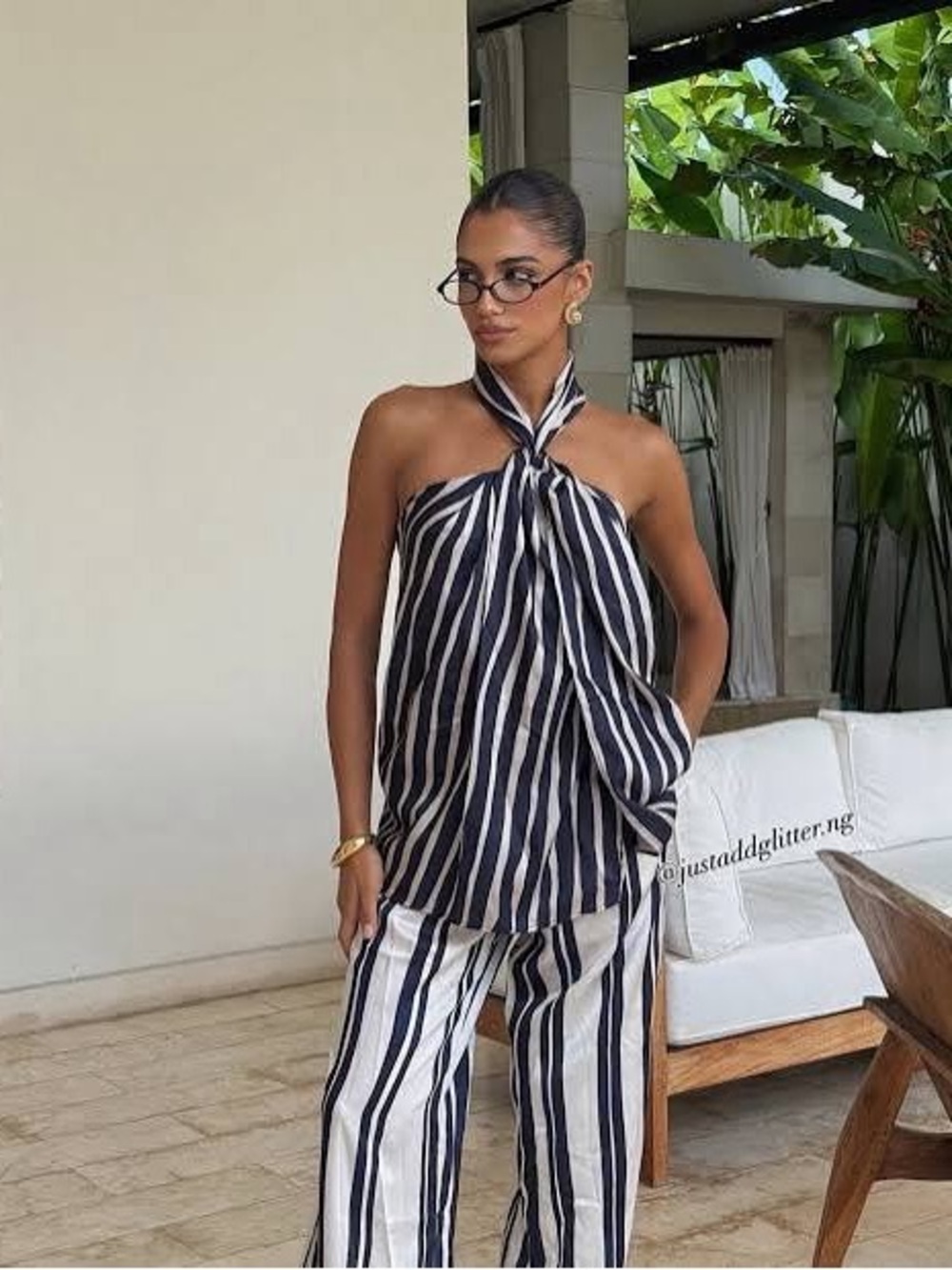 Zara Black and White Striped Halter Top